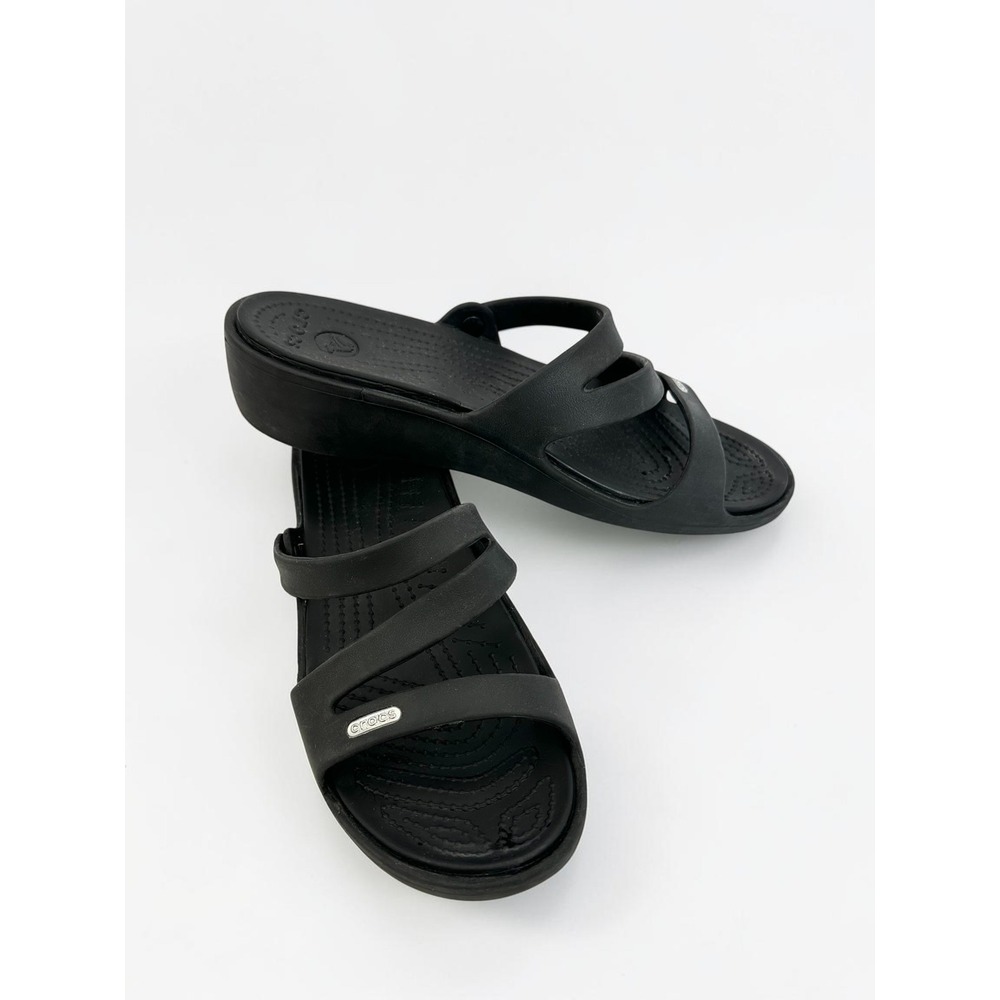 Crocs Patricia Black Strappy Wedge Sandals Slip On Comfort Slides Shoes W10 - Picture 3 of 5